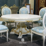 Round Dining Table - Cream White with Gold Plated